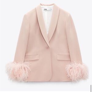 Zara light pink feather cuff blazer